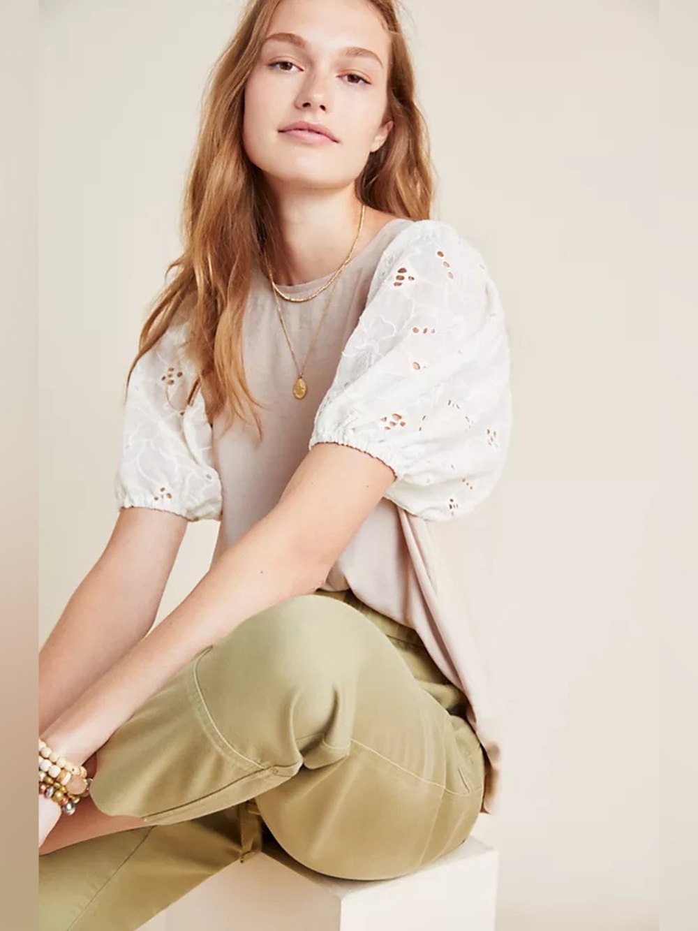 Anthropologie Dolan Left Coast "Adalia" eyelet puff sleeve top M